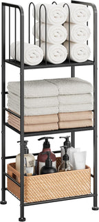 Towel Rack Free Standing 3-Tier M-Shaped Detachable Dividers, Durable Metal Holder, Pool Towel Rack, Space-Saving Towel Storage Organizer, Modern Bath Towel Shelf for Home, Poolside, Black