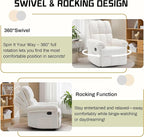 Recliner Chair, Swivel Rocker Recliner Chair for Adults, Small Recliners for Small Spaces, Upholstered Manual Recliner with Side Pockets, Nursery Rocking Chair for Living Room, Chenille, Beige