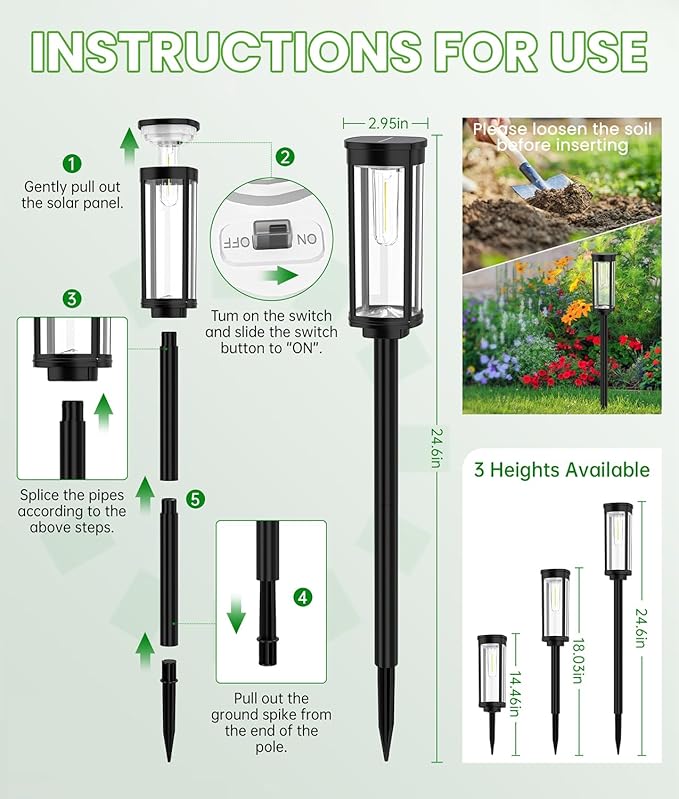 BITPOTT Solar Pathway Lights Outdoor, 4 Pack Bright Solar Powered Garden Lights Waterproof IP65, Long Lasting Outdoor Light for Yard Garden Walkway Landscape Lawn Patio