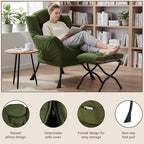Welnow Lazy Chair with Ottoman, Modern Reading Accent Chair with Armrests and a Side Pocket, Leisure Upholstered Lazy Sofa Set with Footrest for Small Space, Army Green