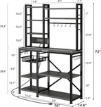 SNTD Baker Rack with Power Outlet - Microwave Stand with Storage, Large Coffee Bar Station with 14 Hooks, Metal Kitchen Shelf Rack for Spices, Pots (Rustic Grey)