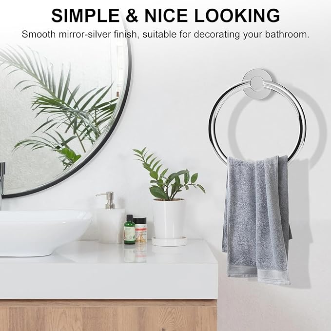 SetSail Towel Holder for Bathroom Wall Screw-in 3 Packs Towel Ring Stainless Steel Heavy Duty Hand Towel Hanger for Bathroom, Mirror Silver
