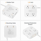 TESSAN Surge Protector Power Strip, 5 Ft Flat Plug Extension Cord with 3 USB (1 USB C) 8 Outlets, 1250W, 900J Protection, 3 Sided Outlet Extender with Power Switch for Office, Dorm Room, White