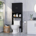 Meilocar Over The Toilet Storage Cabinet for Bathroom, Black Bathroom Over Toilet Cabinet Freestanding Storage Organizer, Space Saver with Doors and Adjustable Shelf, Black