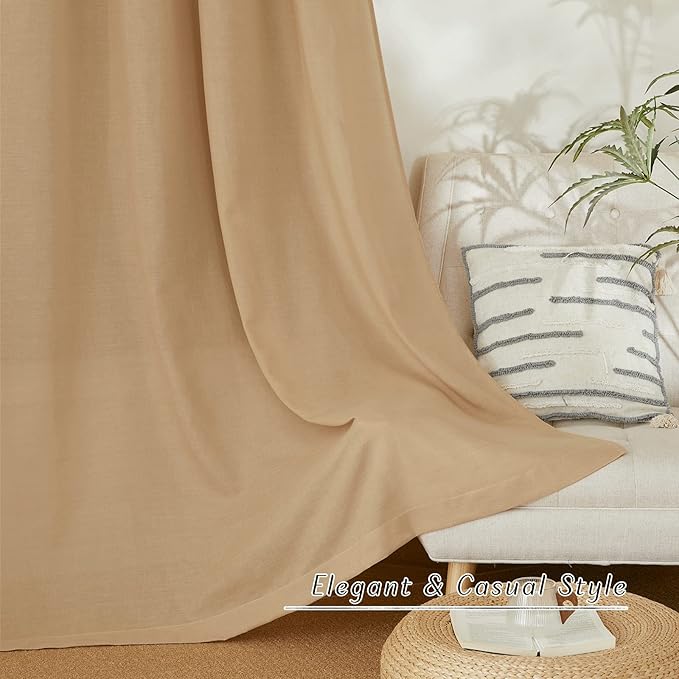 NICETOWN Flax Burlap Linen Curtains for Room Divider, Grommet Top Thick Flax Semi Sheer Vertical Drapes Privacy Assured with Light Filtering for Sliding Glass Door, W68 x L96, 2 Pieces