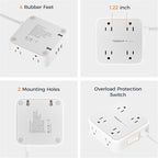 TESSAN Surge Protector Power Strip, 10 Ft Flat Plug Extension Cord with 3 USB (1 USB C) 8 Outlets, 1250W, 900J Protection, 3 Sided Outlet Extender with Power Switch for Office, Dorm Room, Grey