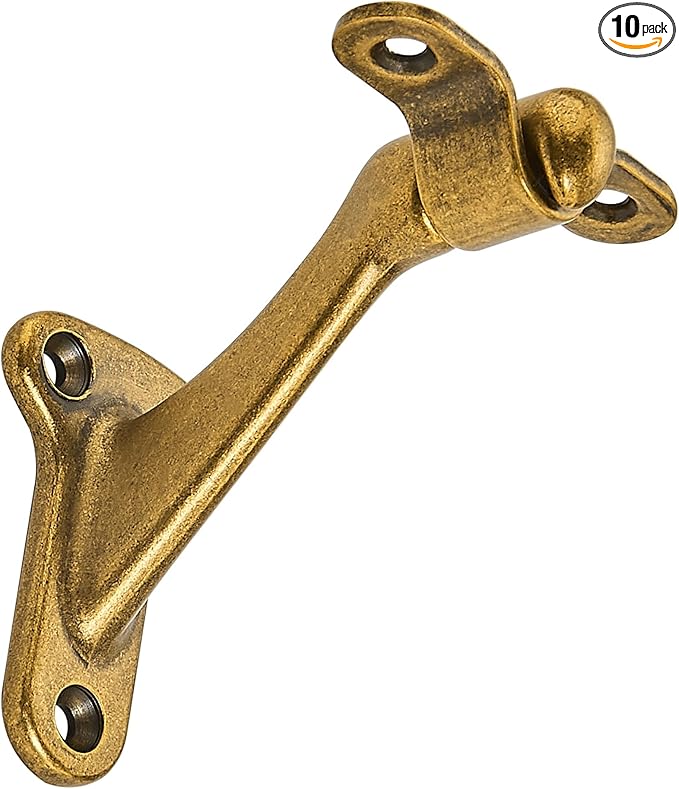 khtumeware 10 Pack 3 Inch Antique Brass Hand Rail Bracket Heavy Duty Hardware for Stairways, Home or Office Stair Support Handrail Brackets