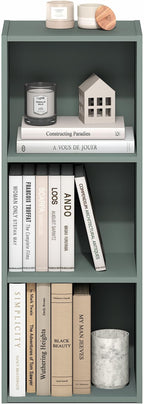 Furinno LUDER Book Shelf, 3-Cube Bookshelf, Bookcase with Open Shelves, 9.3 x 12 x 31.5, Easy Assembly, for Living Room, Bedroom, Home Office, Sage Green