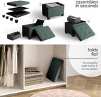 Storage Ottoman Cube with Small Bin, 16-in Square Ottoman with Storage for Living Room and Bedroom, Small Ottomans Foot Rest, Velvet Foot Stools Ottomans Max 330lbs, Green