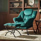 Tiita Lazy Chair with Ottoman, Green Modern Large Accent Chair, Comfy Leisure Sofa Armchair with Ottoman, Reading Chair with Footrest for Bedroom, Living Room, Dorm Rooms, Green
