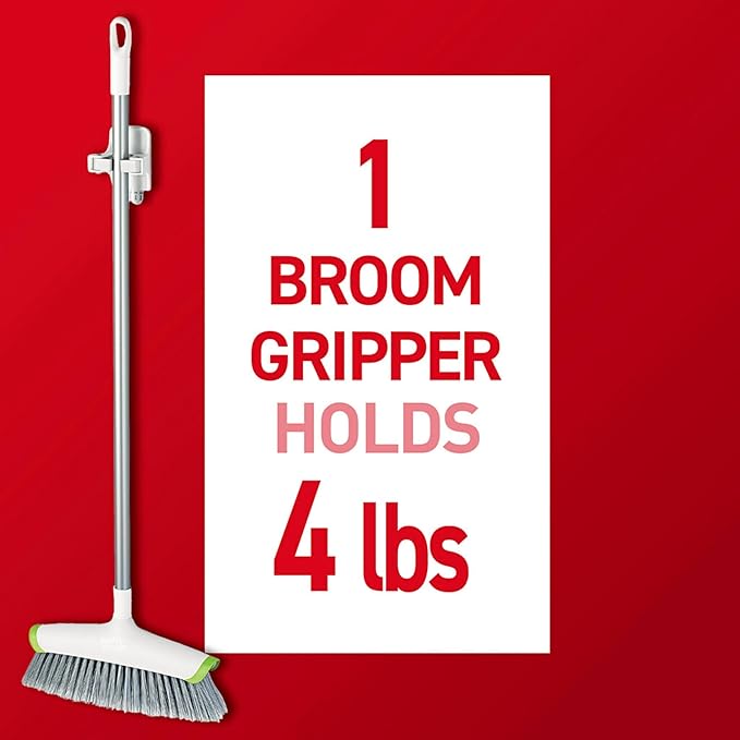 Command Broom Grippers, 3 Hangers and 6 Strips, Damage-Free Mop and Broom Holder Wall Mount, Household Cleaning Tool Organizer for Kitchen, Laundry Room, Closet, Holds up to 4 lb (Pack of 3)