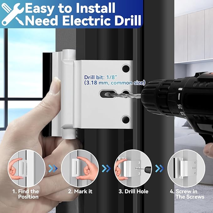 4Pack Door Reinforcement Lock Withstands 800lbs of Force - White Extra Proof Door Lock for Kids Safety Drilling Required,Prevents Unauthorized Entry,Add a Door Security Locks for Home Safety & Privacy