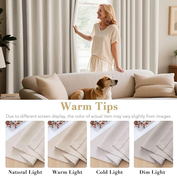 H.VERSAILTEX Room Darkening Curtains for Bedroom Thermal Insulated Living Room Curtains 102 Inch Long Grommet Privacy Protection Window Curtain Panels/Drapes for Nursery, 2 Panels, Ivory