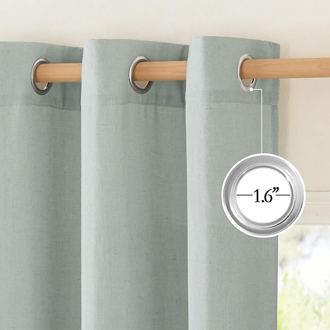 NICETOWN Rustic Linen 144 inch Long Curtains for Living Room, Grommet Privacy Added Thick Linen Weave with Light Filter Window Curtains & Drapes for Bedroom, Sage Green, W55 x L144, 2 Panels