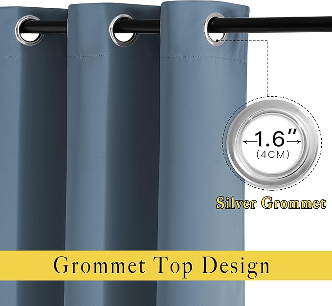 NICETOWN 50% Blackout Smoky Blue Sliding Glass Curtains 2 Panels Set - Window Treatment Thermal Insulated Grommet Light Blocking Sound Reducing Drapes for Bedroom/Living Room, W80 x L84