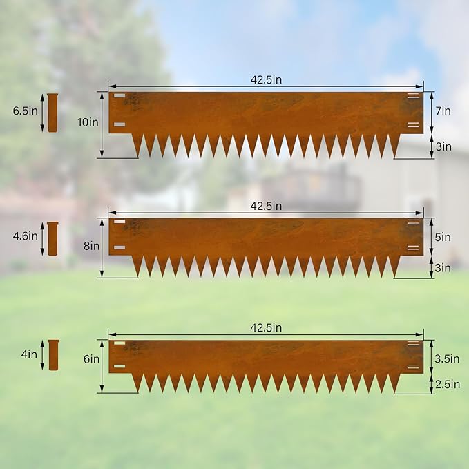Metal Landscaping Edging, 6Hx40L-Inch Cor Ten Steel Landscape Edging with 6 Clips and Gloves, 6-Pack Unique Rust-Finish Edging, for Enhanced Garden, Yard, Park, Lawn