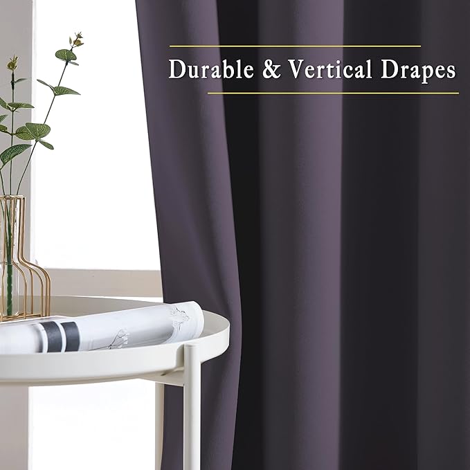 NICETOWN Greyish Purple Blackout Curtains 90 inches Long, Grommet Thermal Insulated Room Darkening Window Treatments Voice Reducing for Bedroom/Patio Door, 2 Panels, W52 x L90