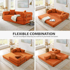 4-in-1 Folding Convertible Sofa Bed, 78 Inch Boneless Couch with Fixed-Shape Frame, Corduroy Loveseat Sleeper with Pull Out Bed, Floor Sofa Modular Futon Couch for Living Room Bedroom Lounge (Orange)
