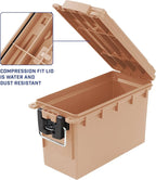 Sheffield 12627 Ammo Storage Box, Stackable .30 Cal Field Boxes, Water and Dust Resistant, Lockable Storage Box with Handle, Secures Hunting Gear, Supplies, and Bullets, Made in USA, Tan, 1-Pack