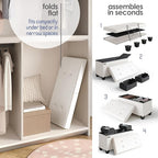 Storage Ottoman Bench with Bins, 30-in Storage Bench for Bedroom End of Bed, Folding Foot Rest Ottoman for Living Room Max 660lbs, Faux Leather Ottomans, Cream