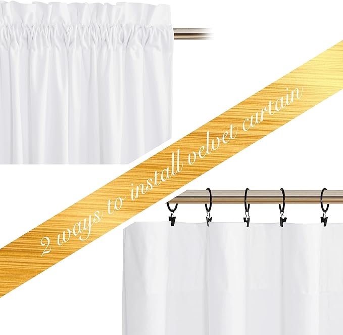 NICETOWN White Velvet Curtains and Drapes 12 ft Long, Extra Long Elegant Wall Backdrop Drapes for Holiday Season Home Decoration (Set of 2, Rod Pocket Design, 144 inches Long)