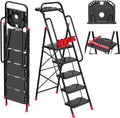 5 Step Foldable Step Ladder Stool with Roomy Tool Tray and Secure Handrail, Foldable Platform Ladder 5 Step Folding Stepstools with Wide Pedals and 800lbs Weight Capacity for Adults, Home, Kitchen