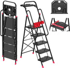 5 Step Foldable Step Ladder Stool with Roomy Tool Tray and Secure Handrail, Foldable Platform Ladder 5 Step Folding Stepstools with Wide Pedals and 800lbs Weight Capacity for Adults, Home, Kitchen