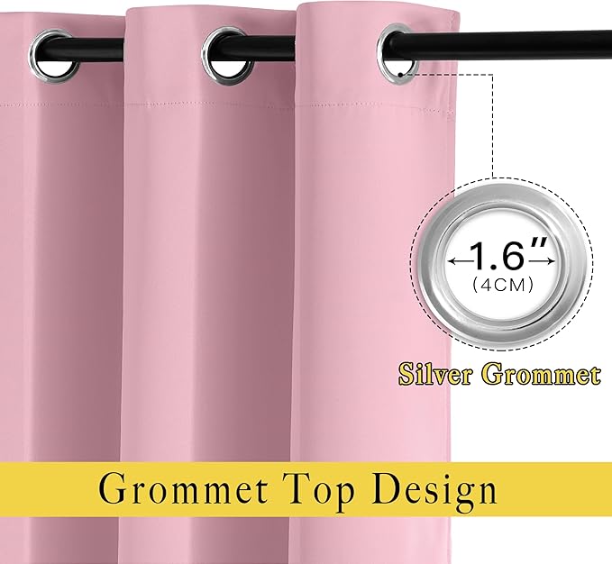 NICETOWN Crystal Pink Blackout Living Room Curtains 110 inches Long, Grommet Thermal Window Treatments Room Divider Blinds Sound Reducing for Living Room, W66 x L110, 2 Pieces
