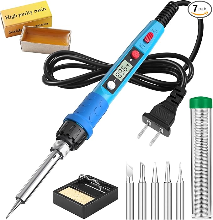 Soldering Iron Kit, 80W 110V LCD Digital Solder Iron Pen with Ceramic Heater, Portable Welding Tools with 5pcs Tips, Stand, Solders Wire, Sponge, Paste, for Metal,Electric Repairs, DIY