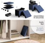 Storage Ottoman Cube with Small Bin, 15-in Square Ottoman with Storage for Living Room and Bedroom, Small Ottomans Foot Rest, Velvet Foot Stools Ottomans Max 330lbs, Blue