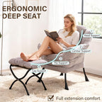 Welnow Lazy Chair with Ottoman, Modern Accent Chair with Armrests and a Side Pocket, Leisure Sofa Armchair, Reading Armchair with Footrest for Small Space, Light Grey