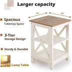PHI VILLA End Table Living Room Set of 2, Farmhouse Bed Side Table Nightstands for Bedroom, Ivory White Small Side Table