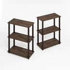 Furinno Turn-S-Tube Storage Shelves Set of 2, 3-Tier Book Shelf, Corner Shelf, Toolless Open Shelves, Square Tubes, for Organization and Storage, Living Room, Garage, Home Office, Black Walnut