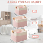 danpinera Woven Rectangle Storage Basket, Large Blanket Basket for Living Room,Kids Room, Storage Bin Box with Handle for Pillows, 22’’*17’’*11.8’’, 72L, White/Pink