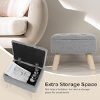 Storage Ottoman, Small Storage Ottoman Foot Stool with Wood Legs, Teddy Velvet Rectangular Foot Rest for Chair, Soft Sponge White Footstool for Living Room, Couch, Bedroom, Dorm (Grizzly)