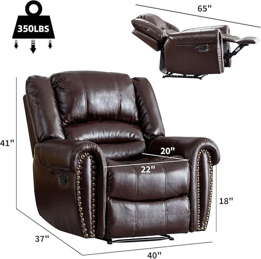 CANMOV Leather Recliner Chair, Classic and Traditional Manual Recliner Chair with Comfortable Arms and Back Single Sofa for Living Room, Brown