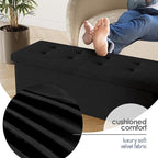 Storage Ottoman Bench with Bins, 43-in Storage Bench for Bedroom End of Bed, Folding Foot Rest Ottoman for Living Room Max 660lbs, Velvet Ottomans, Black
