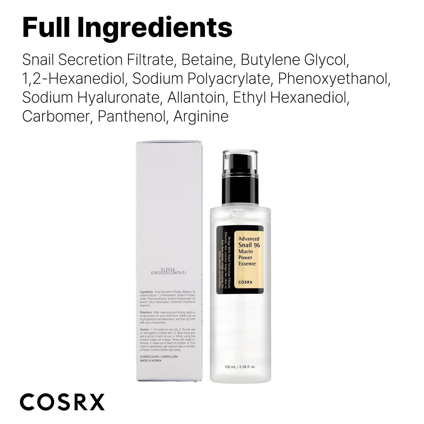 COSRX Snail Mucin 96% Power Repairing Essence - Hydrating Serum for Dull Skin & Fine Lines | AlluCanFind