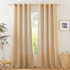 NICETOWN Linen Flax Semi Sheer Curtains 92" Length, Grommet Window Treatments Privacy Added with Light Penetration Vertical Drapes for Loft/Home Office, Burlap, W55 x L92, 2 Panels