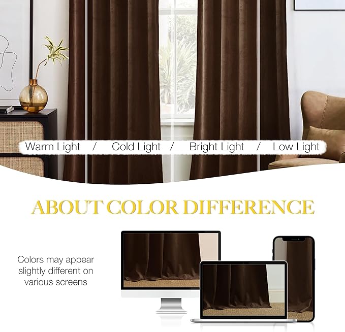 NICETOWN Brown Velvet Curtains, Thermal Insulated Sound Reducing Heavy Matt Heat & Chill Resistant Drapes for Home Decoration (2 Panel Per Pack, 144 inches Long)