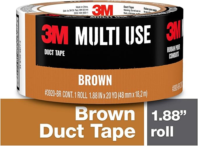 3M Multi-Use Colored Duct Tape, Brown with Strong Adhesive and Water-Resistant Backing, Multi-Surface 3M Duct Tape for Indoor and Outdoor Use, 1.88 Inches x 20 Yards, 1 Roll (3920-BR)