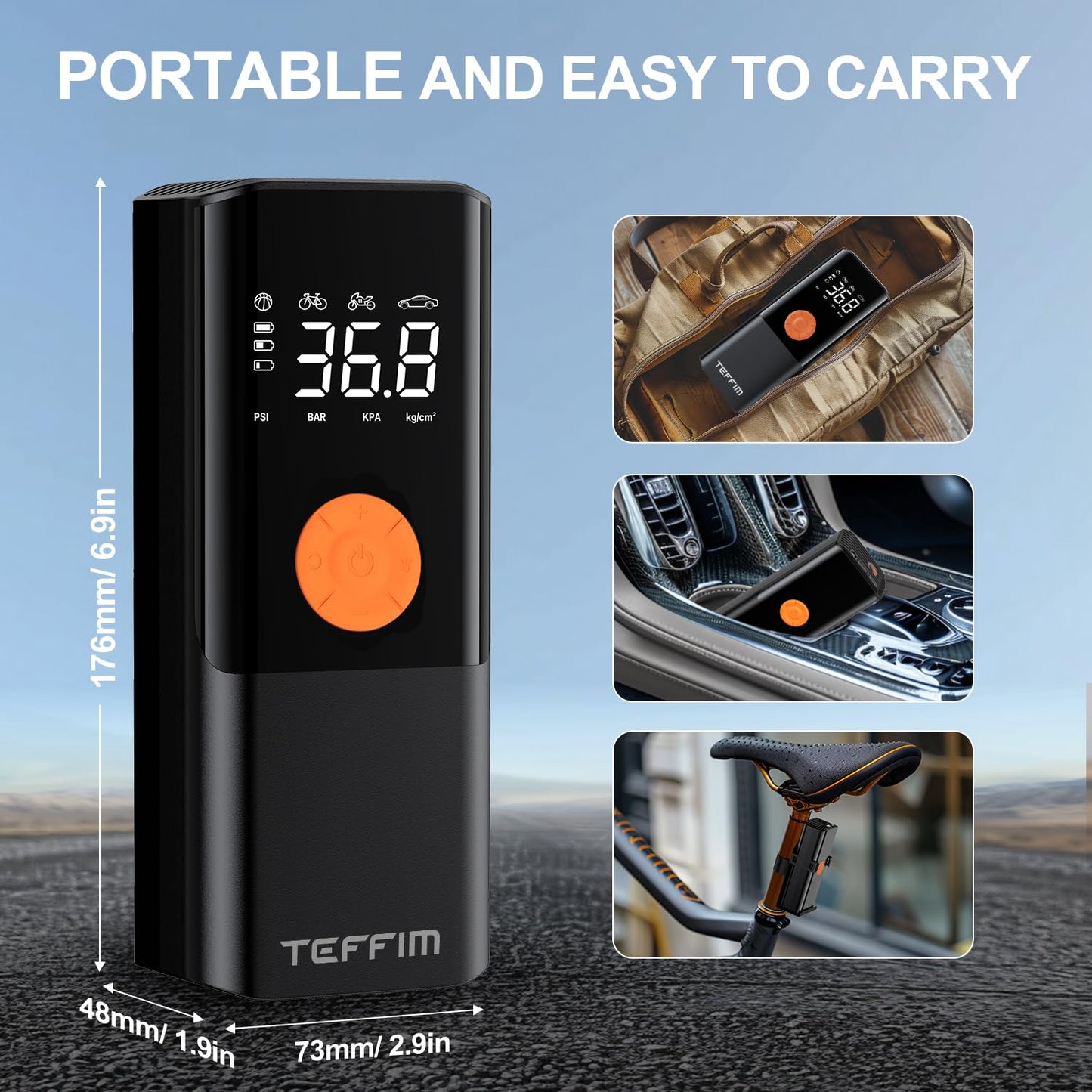 Portable Tire Inflator - 150PSI, 20000mAh, 12V Air Compressor for Car, Bike & More