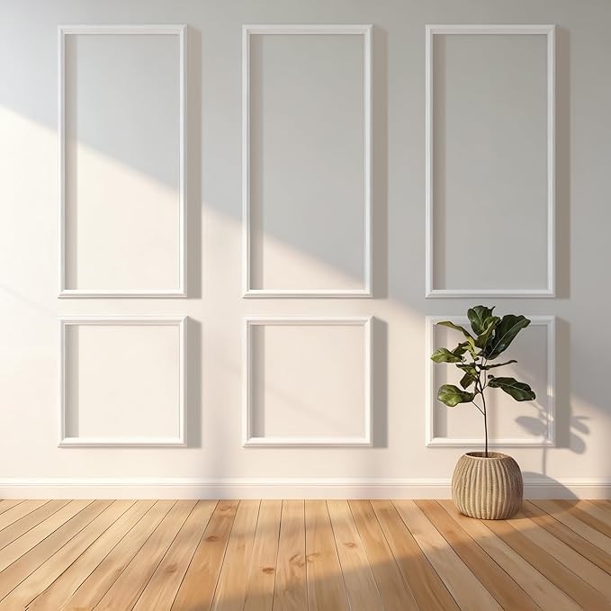 RELIANCER Peel and Stick Wall Molding Kit,30PCS Pre-Cut Door Molding Panels,3D Moulding Wainscoting Panel,Self Adhesive Walls Moulding Trim,Wall Modular Frames for Interior Walls Decor Home Bedroom