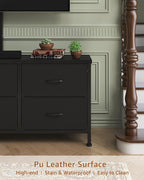 TV Stand with Mount, Fabric Dresser with 6 Drawers for 32/45/55/60/65/75 inch TVs, Black Dresser Entertainment Center, Modern Media TV Console Table