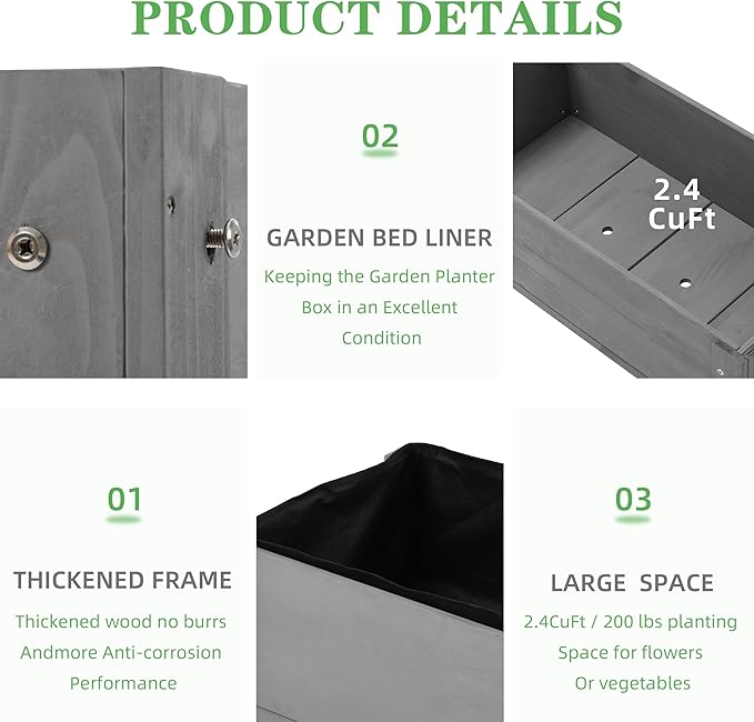 Raised Garden Bed with Legs (31x16x31''), Solid Wood Elevated Planter Box for Outdoor