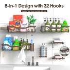 NESOMI Shower Caddy Adhesive Shower Organizer 8-Pack, Rustproof Stainless Steel Bathroom Shelves, Large Capacity No-Drill Rack Storage Accessories with Soap Dish Toothbrush Holder Hooks