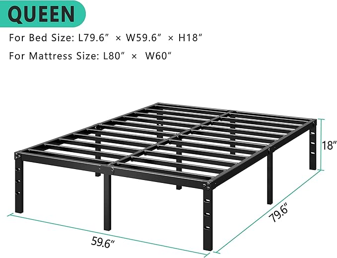 Metal Platform Bed Frame 12 Inch Tall,No Box Spring Needed,Queen Size Bed with Heavy Duty Strong Support Slats,Easy to Assemble,Black
