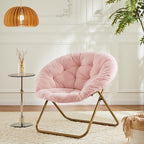 DUMOS Comfy Saucer Chair,Faux Fur Lounge Seasting XL Circle Chair for Bedroom, Dorm & Gaming, Foldable Fashion Accent Seat for Small Spaces, Folding Moon/Mushroom/Round Oversized Style,Hot Pink