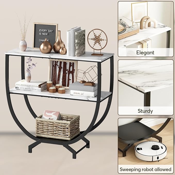 GILLAS 3 Tier Console Tables, 30" Height Entryway Table, Sofa Table Behind Couch Table, Industrial Entryway Furniture Entry Way Table with Storage for Living Room, Hallway, Entrance, White