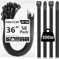 Large Zip Ties 36 inch (50 Pack), Long Zip Ties Heavy Duty with 250 lb Tensile Strength, Big Cable Ties, Black, by ANOSON
